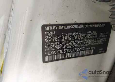 2013 BMW X3 xDrive28I из США, поврежденный, VIN 5UXWX9C50D0A32262